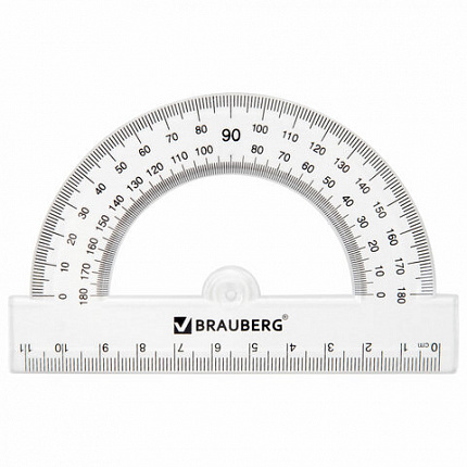 Набор чертежный BRAUBERG (линейка 20 см, 2 треугольника, транспортир), прозрачный, 210853