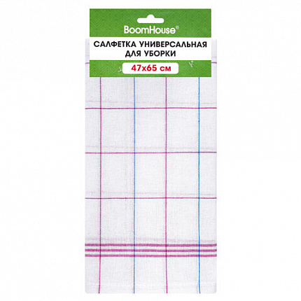 Салфетка универсальная, ХЛОПОК, 47х65 см, белая клетка, легкий цветной контур, ассорти, BOOMHOUSE (БУМХАУС), 700886