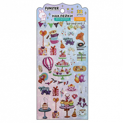 Наклейки гелевые "Акварельные мечты", 17,5х9 см, ассорти 6 видов, FUNSTER (ФАНСТЕР), 666096