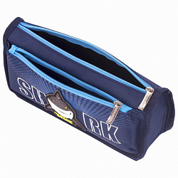 Пенал мягкий ЮНЛАНДИЯ, 2 отделения, полиэстер, "Shark", синий, 21х6х9 см, 270272