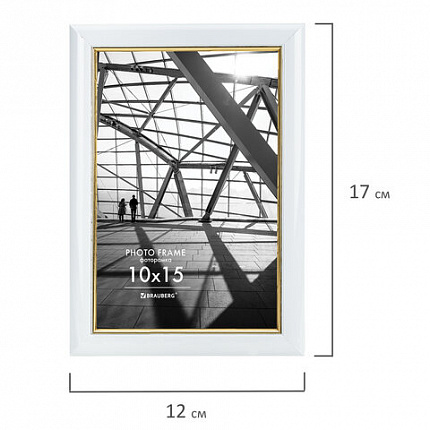 Рамка 10х15 см небьющаяся, багет 14,6 мм, пластик, BRAUBERG "Original Line", белая/золото, 391235
