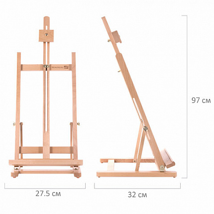 Мольберт настольный из бука, 27,5х97х32 см, высота холста 56 см, BRAUBERG ART CLASSIC, 192269