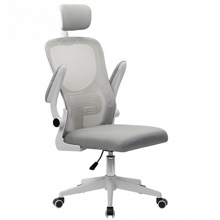 Кресло CROMEX (КРОМЕКС) "Dynamic CH-699", откидные подлокотники, пластик белый, сетка/ткань TW, серое, 533070