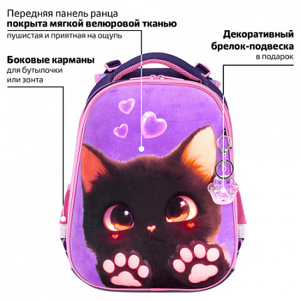 Ранец BRAUBERG PREMIUM, 2 отделения, с брелоком, "Paw prints", велюровая панель, 38х29х16 см, 273098