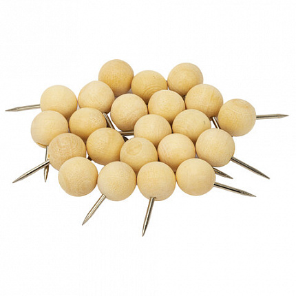 Силовые кнопки-гвоздики BRAUBERG WOOD, деревянные (шарики), 50 штук, 10 мм, 272761