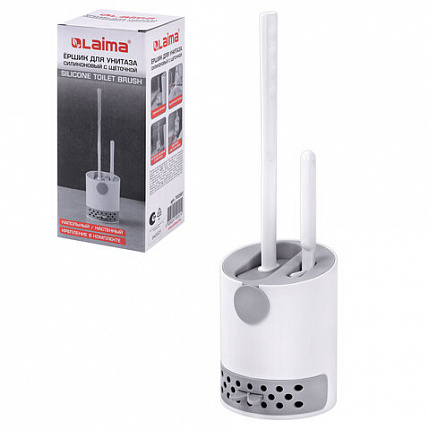 Ершик для унитаза силиконовый (плоский) + щеточка, напольный / настенное крепление, LAIMA, 700561
