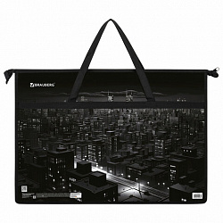 Папка для рисунков и чертежей с ручками BRAUBERG А3, пластик, молния сверху, "Night city", 273410