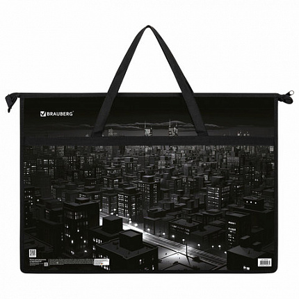 Папка для рисунков и чертежей с ручками BRAUBERG А3, пластик, молния сверху, "Night city", 273410