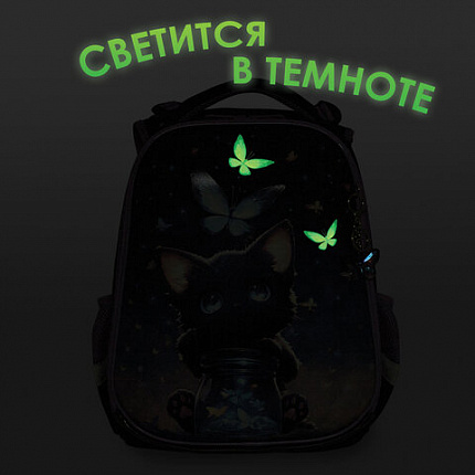 Ранец BRAUBERG PREMIUM, 2 отделения, с брелоком, "Night catcher", СВЕТЯЩИЙСЯ, 38х29х16 см, 273099