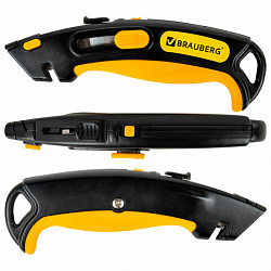 Нож универсальный мощный, BRAUBERG METALLIC PRO, автофиксатор, функция автовозврата, 238737