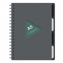 Тетрадь обложка пластик, А5 80 л., гребень, 4 разделителя, клетка, BRAUBERG, серый, 405369