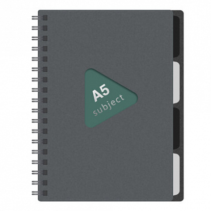 Тетрадь обложка пластик, А5 80л. гребень, 4 съемных разделителя, клетка, BRAUBERG, серый, 405369