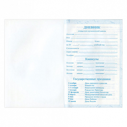Дневник для музыкальной школы 140х210 мм, 48 л., твердый, BRAUBERG, справочный материал, "Музыка", 104975