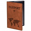 Обложка для паспорта "Passport Map", мягкая экокожа, коричневая, STAFF, 238876