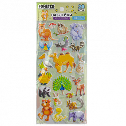 Наклейки зефирные "Животный мир", 19х9,5 см, ассорти 8 видов, FUNSTER (ФАНСТЕР), 666089