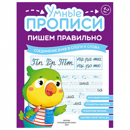 Прописи "Умные прописи ПИШЕМ ПРАВИЛЬНО", 6+, КОМПЛЕКТ 4 шт., 64 стр., 160x215 мм, ПРОСВЕЩЕНИЕ, 0417-01, 90-0417-01