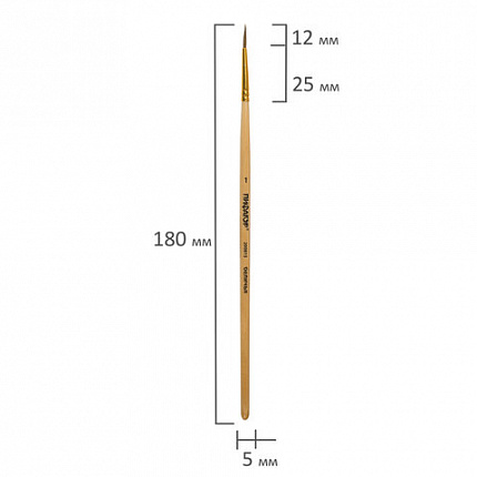 Кисть ПИФАГОР, БЕЛКА, круглая, № 1, деревянная лакированная ручка, с колпачком, 200815