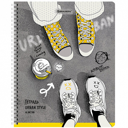 Тетрадь А5 48 л. BRAUBERG, гребень, клетка, обложка картон, "Urban Style" (4 вида в спайке), 404338