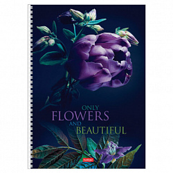 Тетрадь А4 96 л., HATBER, гребень, клетка, обложка картон, "Beautiful flowers" (микс в спайке), 086261, 96Т4В1гр