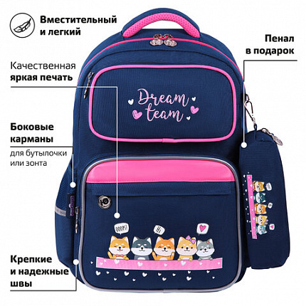 Рюкзак ЮНЛАНДИЯ COMPLETE с пеналом в комплекте, эрго-спинка, "Команда котиков", 42х29х14 см, 271413