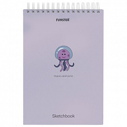 Скетчбук, белая бумага 100 г/м2, 140х201 мм, 60 л., гребень, жёсткая подложка, FUNSTER (ФАНСТЕР), АССОРТИ Ocean, 116902