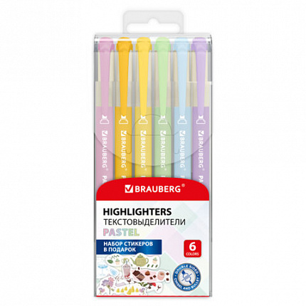 Набор текстовыделителей двусторонних 6 ПАСТЕЛЬНЫХ ЦВЕТОВ, BRAUBERG "TWIN PASTEL", линия 1-5 мм, 152518