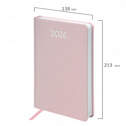 Ежедневник датированный 2026, А5, 138x213 мм, BRAUBERG "Profile", балакрон, светло-розовый, 117075