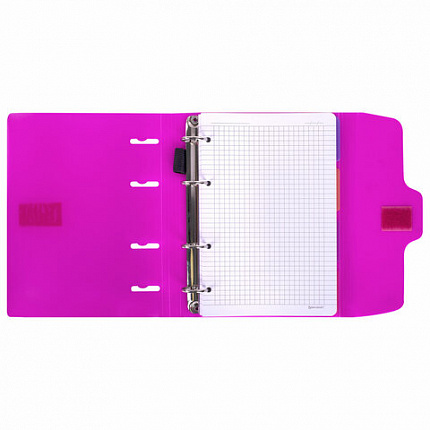 Тетрадь на кольцах А5 175х220 мм, 120 л., пластик, на липучке, с разделителями, BRAUBERG, Розовый, 404635