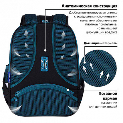 Ранец BRAUBERG FIT, 2 отделения, "Супермашина", 38х27х14 см, 272024