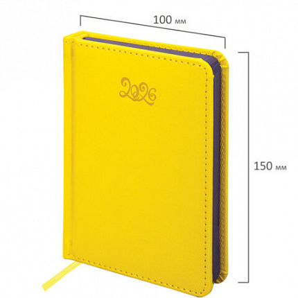 Ежедневник датированный 2026, МАЛЫЙ ФОРМАТ 100х150 мм, А6, BRAUBERG "Rainbow", под кожу, желтый, 117258