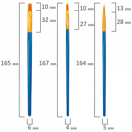 Кисти набор 10 шт., синтетика, синие, № 2/0-8 (Круглые; Овальные; Плоские; Лайнеры), WBZ, 201085