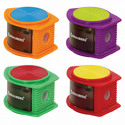 Точилка BRAUBERG "Flash", с контейнером, пластиковая, корпус ассорти, 228472