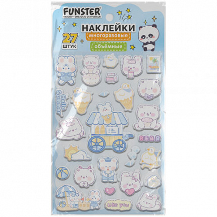Наклейки объемные "Яркий микс", 19х13,5 см, ассорти 12 видов, FUNSTER (ФАНСТЕР), 666087
