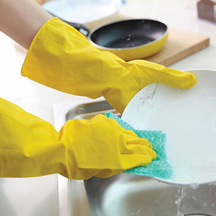 Перчатки МНОГОРАЗОВЫЕ латексные ОФИСМАГ, хлопчатобумажное напыление, размер 9-10, XL (очень большой), желтые, вес 48 г, 604200