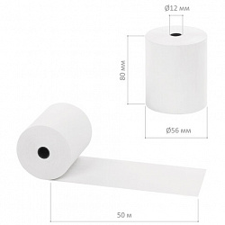 Чековая лента ТЕРМОБУМАГА 80 мм (диаметр 65-69 мм, длина 50 м, втулка 12 мм), КОМПЛЕКТ 6 шт., STAFF, 111954