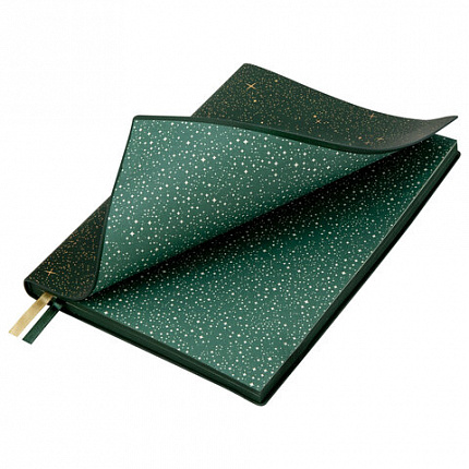 Блокнот B6 130x184мм BRAUBERG "Stellar", под кожу, 80 листов, фольга, резинка, клетка, зеленый, 118653