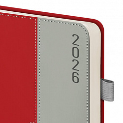 Ежедневник датированный 2026, А5, 138х213 мм, BRAUBERG "Esthetic", под кожу, держатель для ручки, застежка, красный/серый, 117371