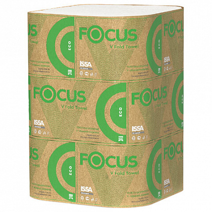 Полотенца бумажные 250 шт., FOCUS (Система H3) Eco, 1 слой, белые, КОМПЛЕКТ 15 пачек, 23х23 см, V-сложение, 5083741