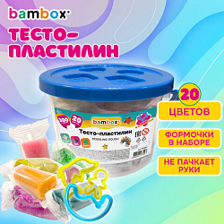 Тесто-пластилин для лепки СУПЕР ПЛАСТИЧНОЕ, 20 цветов 300 г, в пластиковом ведерке, формочки, BAMBOX (БАМБОКС), 107251