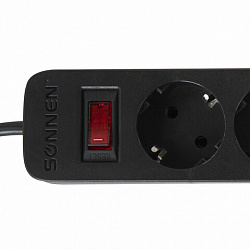 Сетевой фильтр SONNEN SPB-505, 5 розеток с заземлением, выключатель, 10 А, 5 м, черный, 513658