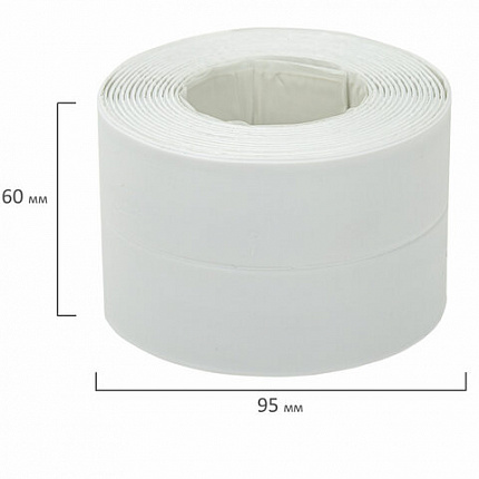 Клейкая лента бордюрная для ванны и кухни повышенной клейкости 60 мм х 3,35 м, бутил, DASWERK (ДАСВЕРК), 608775
