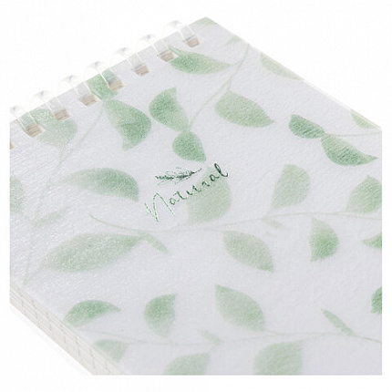 Блокнот МАЛЫЙ ФОРМАТ А6 80 л., мягкий гребень, пластик, фольга, клетка, HATBER, NATURAL LEAVES, 090242, 80Б6A1мс_33480