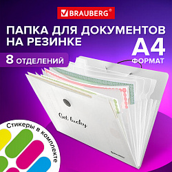 Папка-органайзер на резинке 8 отделений, BRAUBERG "Glassy", А4, прозрачная, 271928