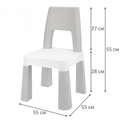 Стол детский + стул BRABIX KIDS CS-003, 2-7 лет, пластик белый + серый, 533292