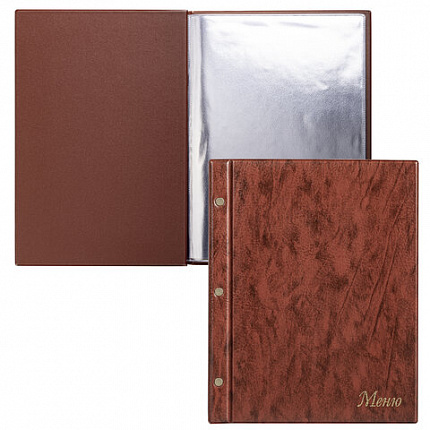 Папка "Меню" на трех винтах, с 10 файлами, 220х320 мм, коричневая, "ДПС", 2273.М-104