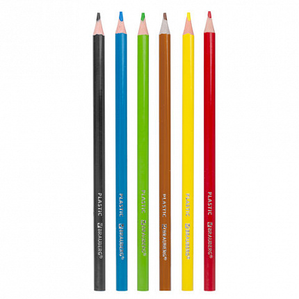 Карандаши цветные BRAUBERG PREMIUM, 6 цветов, пластиковые, трехгранные, грифель мягкий 3 мм, 181660