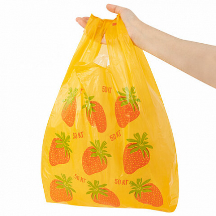 Пакет "майка" КОМПЛЕКТ 100 штук, 30+15х55, ПНД "Клубники", 15 мкм, LAIMA, 700793