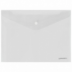 Папка-конверт с кнопкой BRAUBERG "SUPER", А4, прозрачная, ПРОЧНАЯ 0,2 мм, 272876