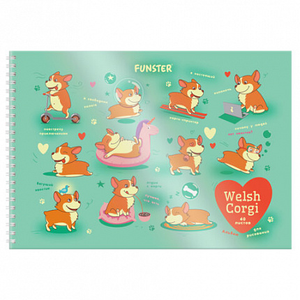 Альбом для рисования, пластиковая обложка, А4 40 л., гребень, FUNSTER (ФАНСТЕР), 210х297 мм, АССОРТИ (8 видов), 107684