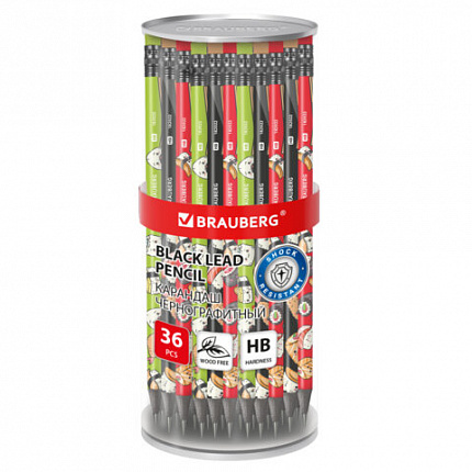 Карандаш чернографитный BRAUBERG "JAPAN FOOD", 1 шт, HB, с ластиком, корпус ассорти, 182022